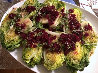 Gebratener Römersalat (Babylattich) mit Kräuter-Humus